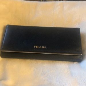 Prada PRADA Round Zipper Long Wallet Navy Saffiano Leather